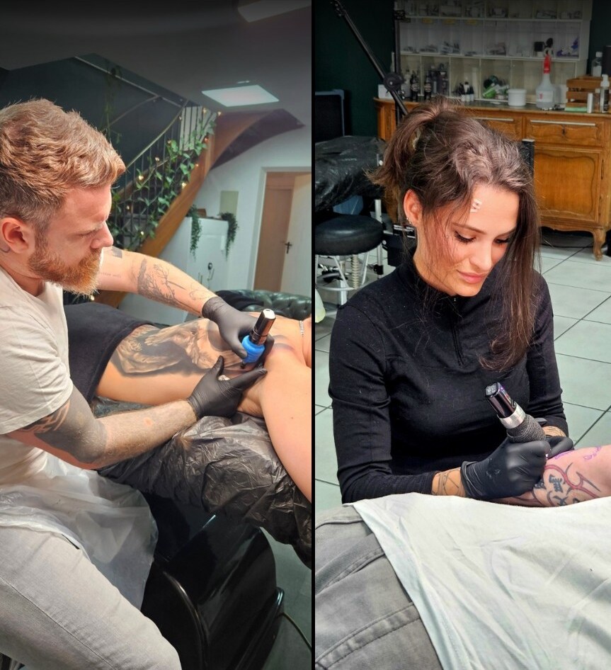Rob und Cleo bei ihrer Arbeit als Tätowierer